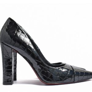 Black Croco Block Heels - 4cees Vogue